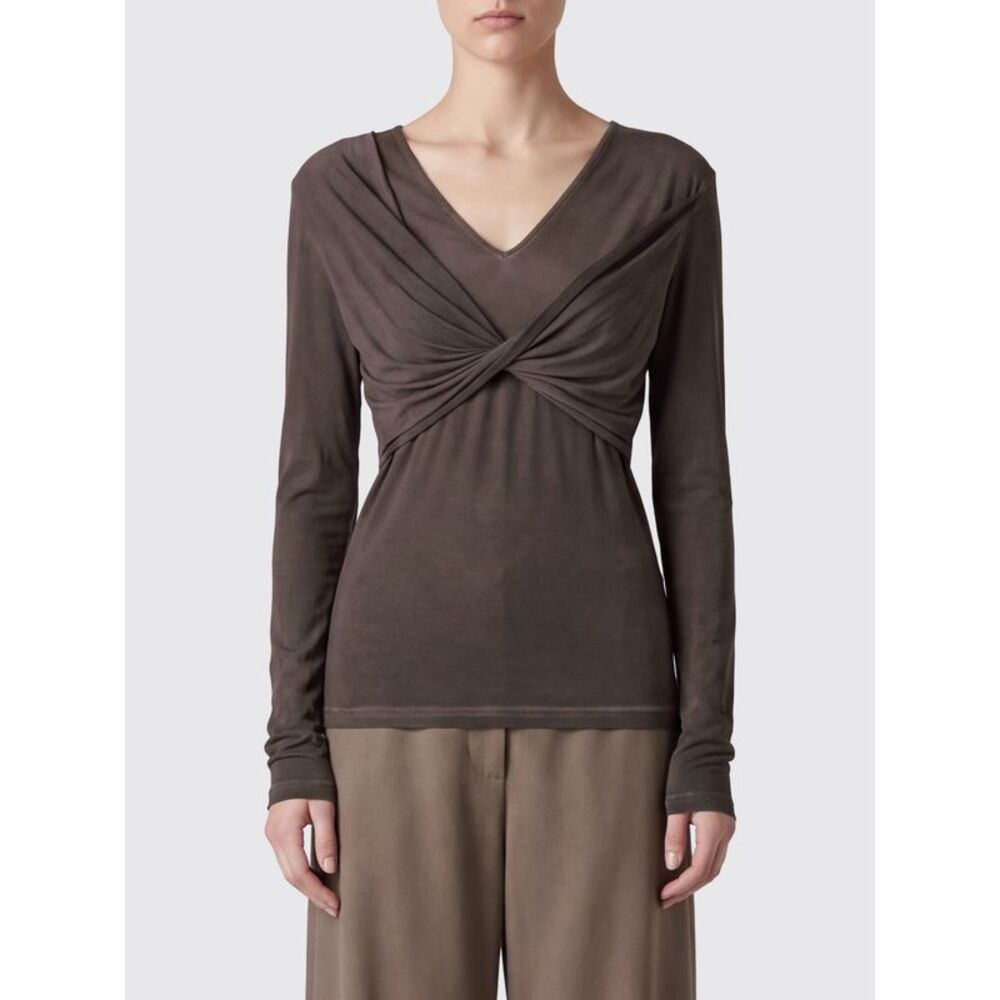 Uma Wang Women Uma Wang Slim Fit Draped Jersey V-Neck Top With Long Sleeves